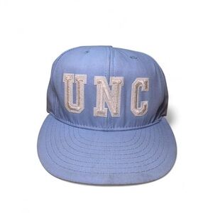 Vintage 90s North Carolina Tar Heels UNC spellout SnapBack hat blue made USA